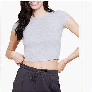BAREFOOT DREAMS Malibu Collection Ultra Soft Rib Crop Tee Heather Gray Sz XL NWT